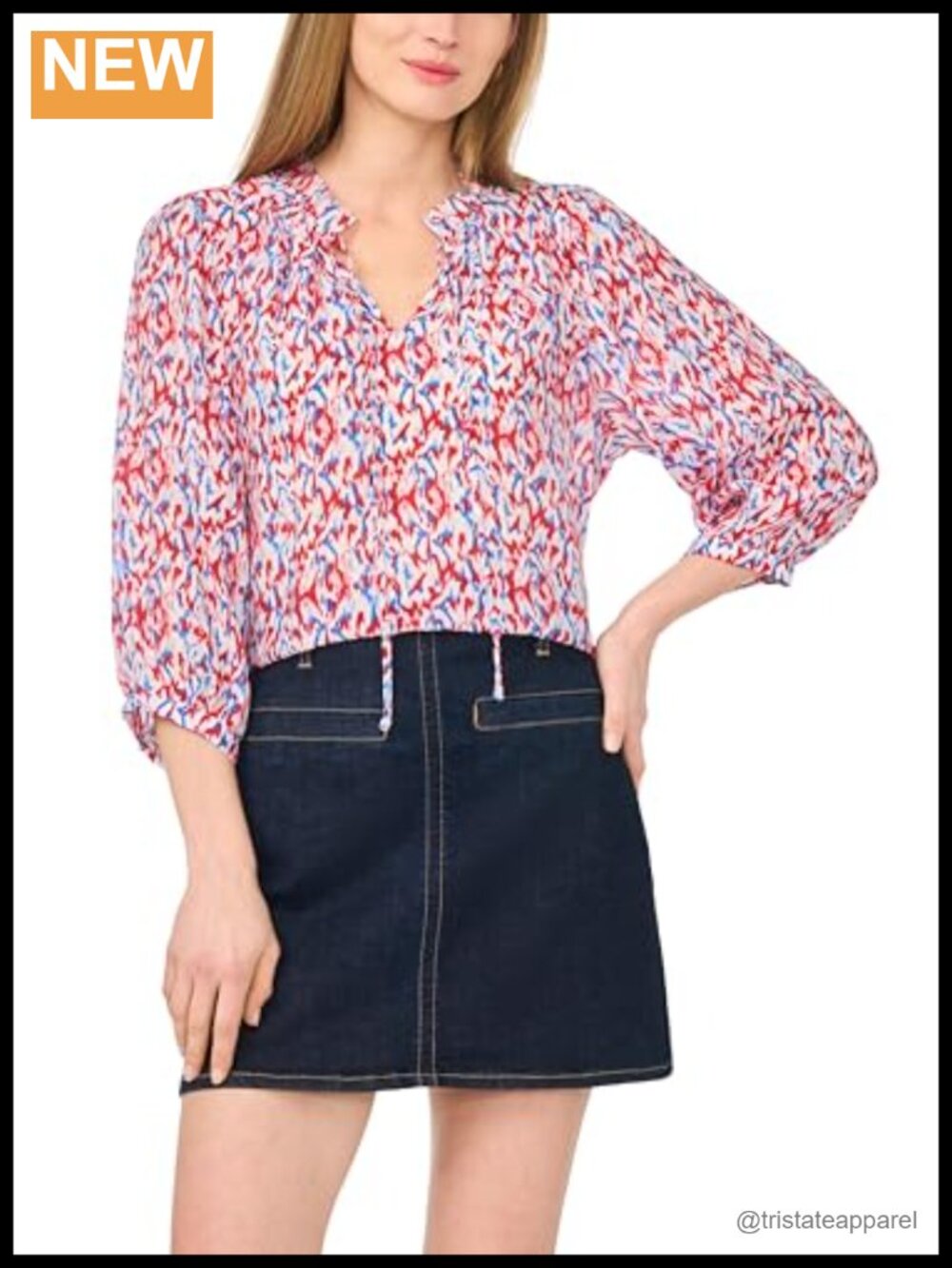 Women's Raglan Split Neck 3/4 Sleeve Blouse, 100% Polyester Regular Fit